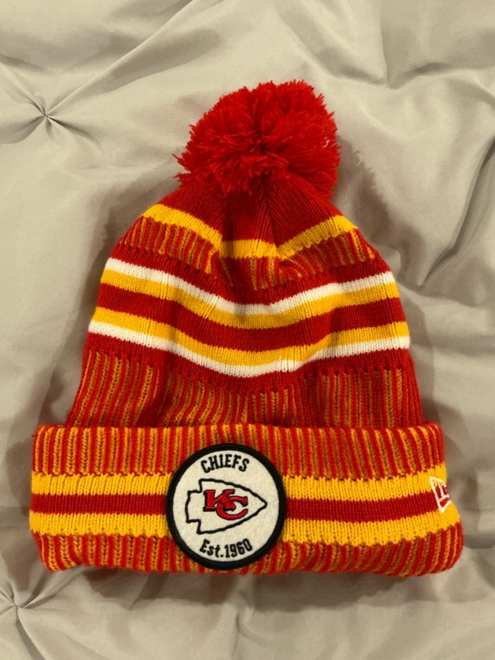 Kansas City Chiefs Red & Yellow Pom Beanie